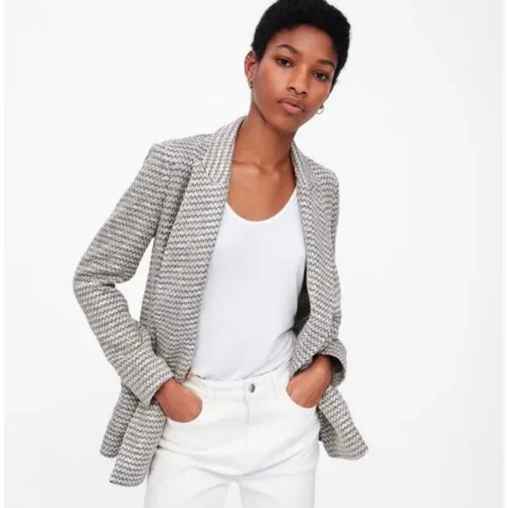 Zara Textured Double Breasted Peaked Lapel Tweed Blazer Jacket.  SZ XS - Picture 3 of 4